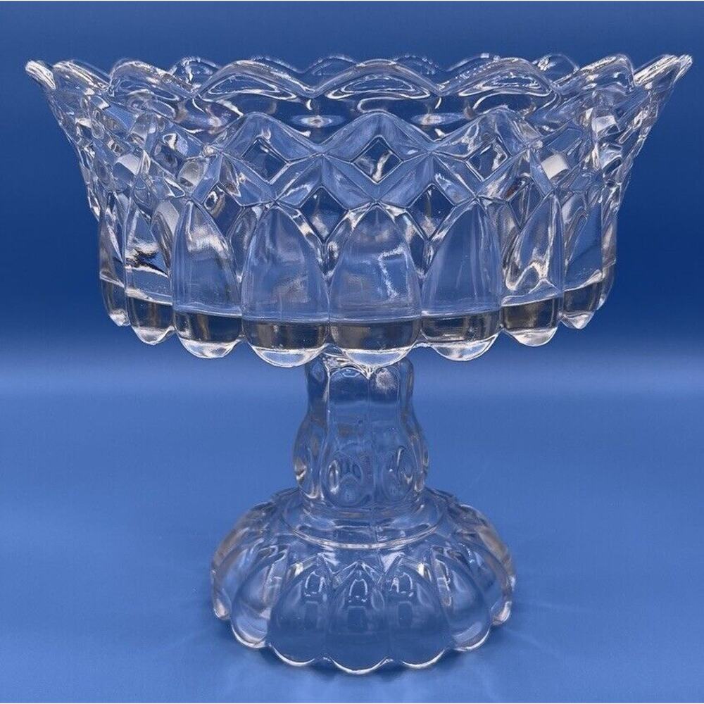 Antique Victorian EAPG‎ Clear Fused Glass 'Job's Tears' Pedestal Open Compote